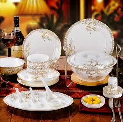 Jingdezhen Steak Western Cuisine Swan Lake Bone Porcelain Tableware Set with 8-inch Deep Plate Vegetable Plate Rice Bowl