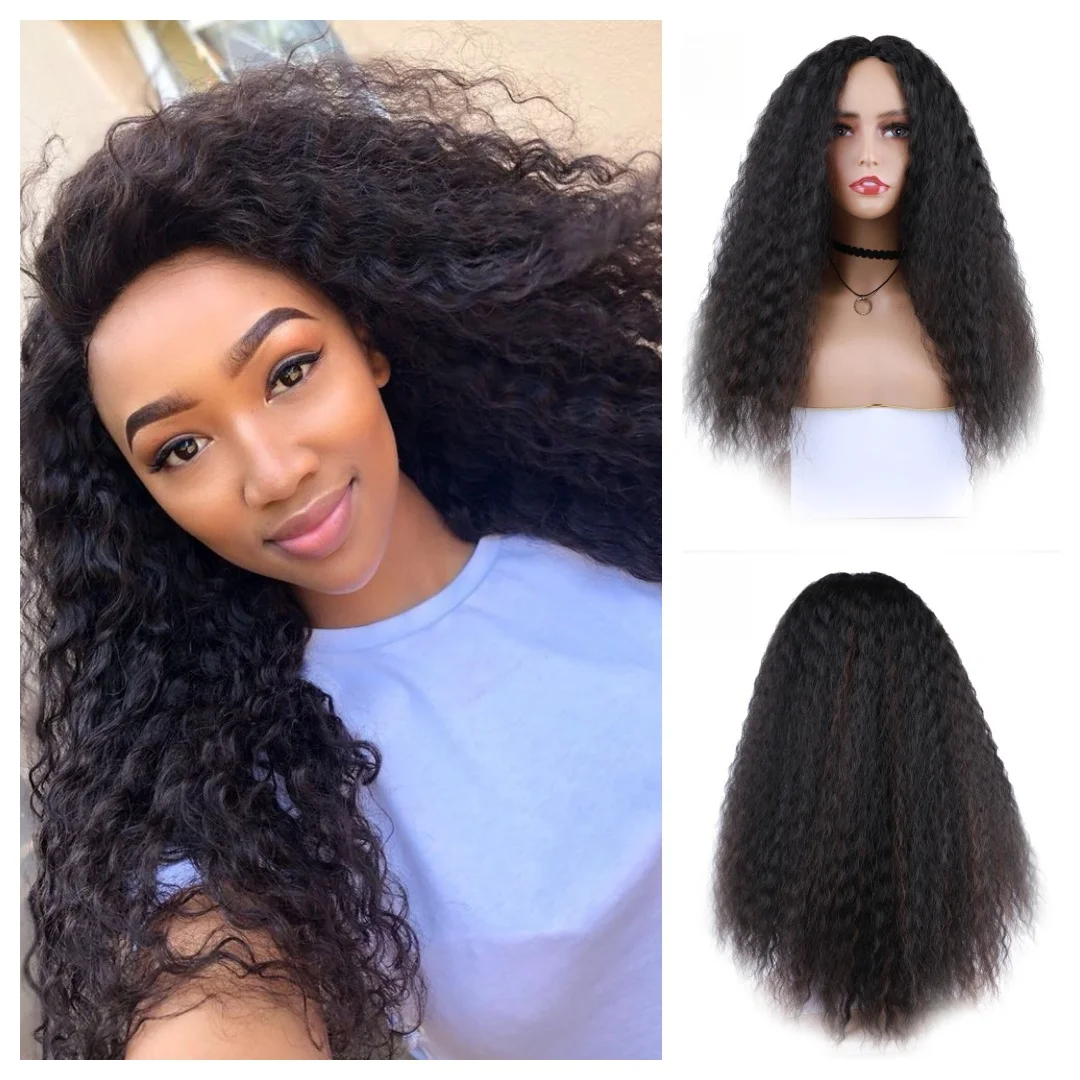 Blice Long Natural Wavy Synthetic Kinky Curly Daily Afrocan American Water Curly High Temperature With Skin Topper Brown 20Inch