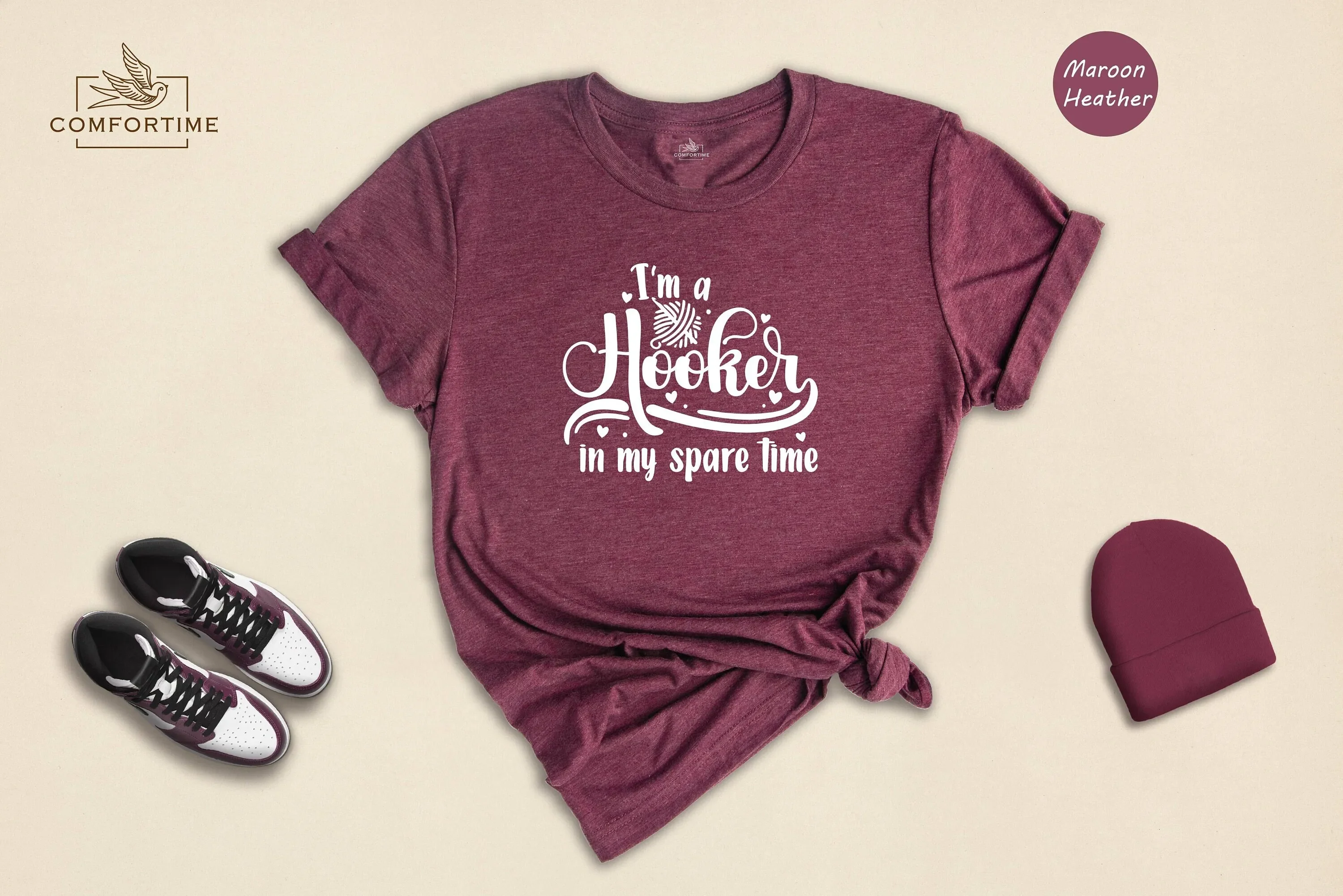 Hooker in my Spare Time T Shirt Knitting Sewing Crocheting Adult Humor Crafter Mom