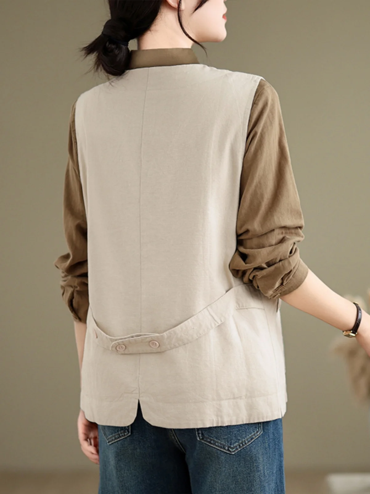 Vrouwen Katoen Linnen Vest ort Svel V-Ne Jaet Dunne Bovenkleding Top Koreaanse Sle Retro Lente Herfst Gelaagdheid Kleding