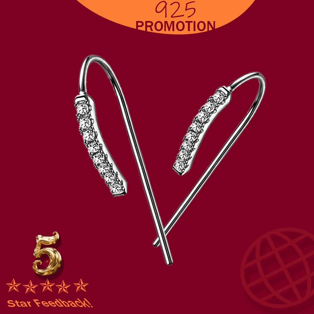 

Korean Zircon Earrings For Women Certificated 925 Sterling Silver Simple Stud Earring Ear Line Fashion Jewelry