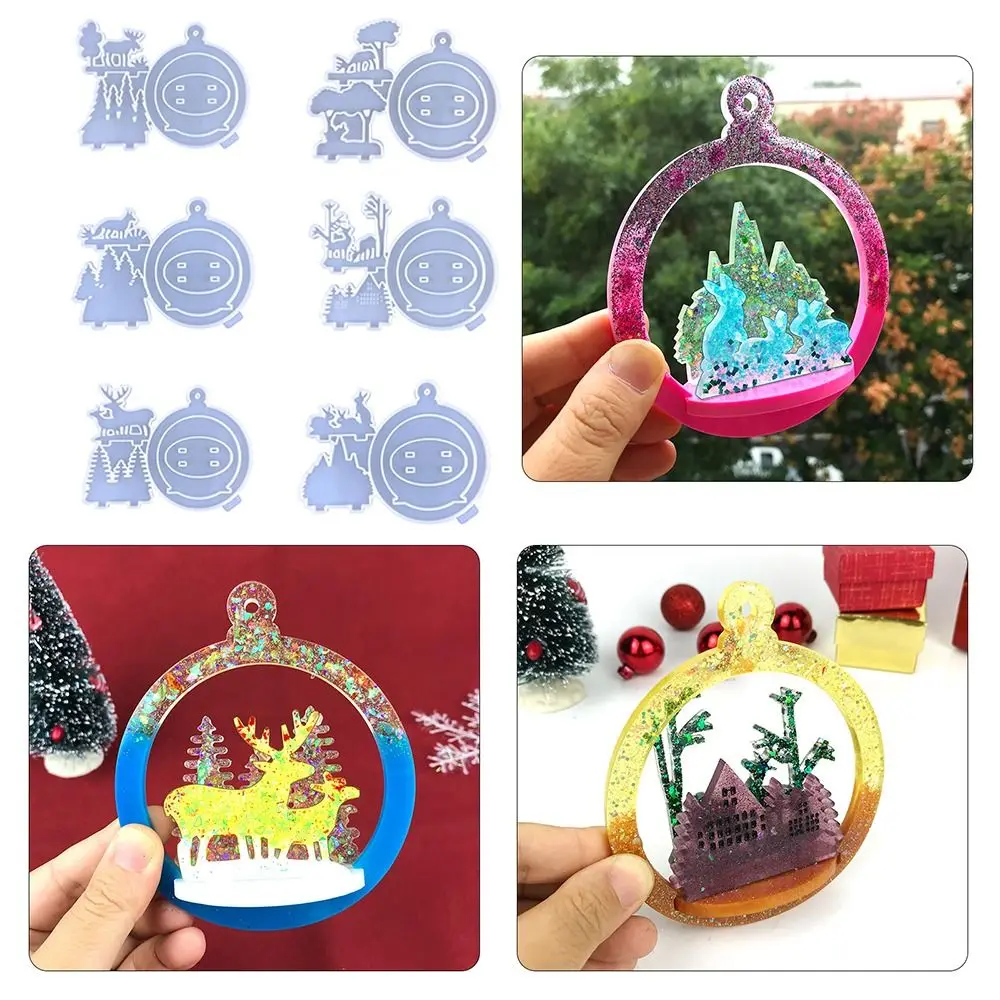 1pc Christmas Silicone Mold Xmas Tree Elk Hanging Ornament Pendant Resin Molds Epoxy Casting Mould Home Decorations