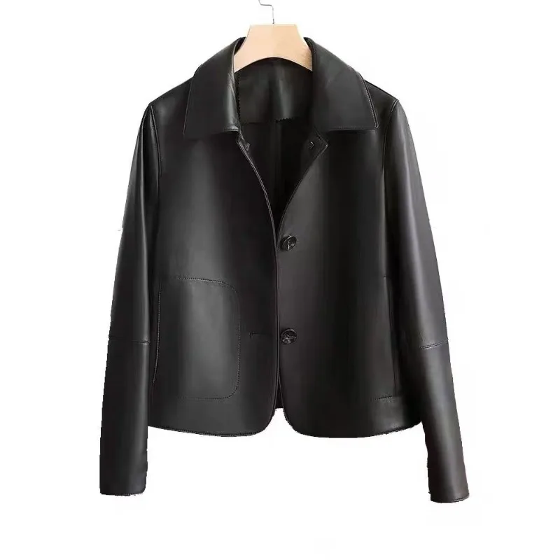 2026 New Autumn Collection Features Simple Casual Leather Jacket for Women with Short Lapel and Stylish Individualistic Style