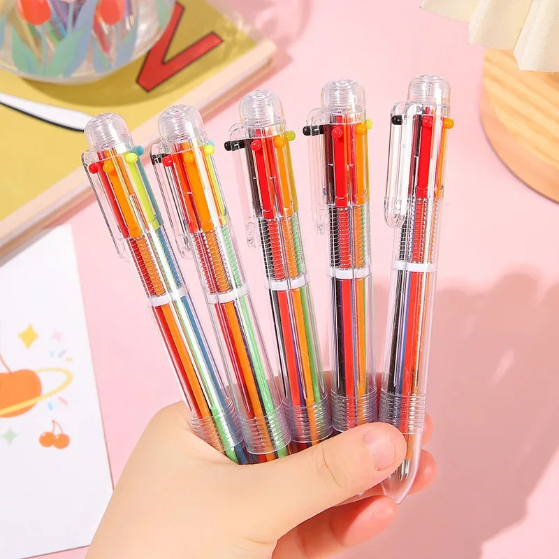 10Pcs/Lot 6 Colors Transparent Rod Colored Ballpoint Pen Cute Multicolor 6-Color Press Pen For Graffiti Writing Stationery Gift