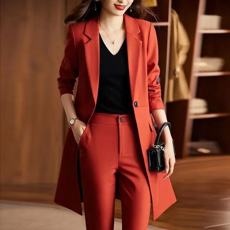 Navy Blue Suit Trench Coat Women\'s Medium Length 2023 New Spring And Autumn High-class Large Professional Suit Jacket Top Single