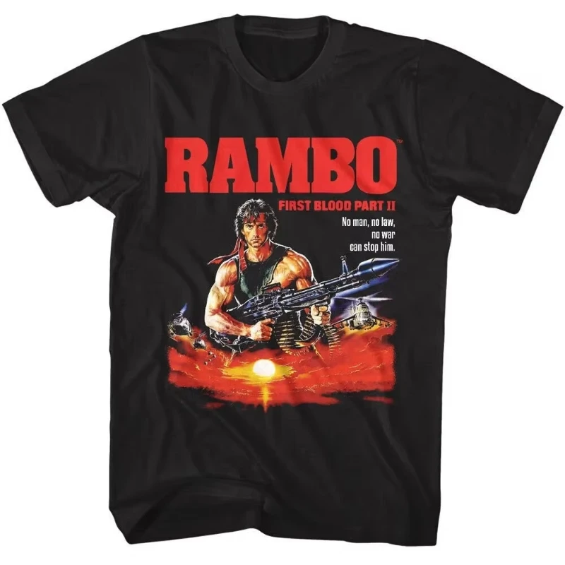 Camiseta holgada y transpirable de verano para hombre y mujer, camiseta Rambo, película First Blood Part 2, Stallone