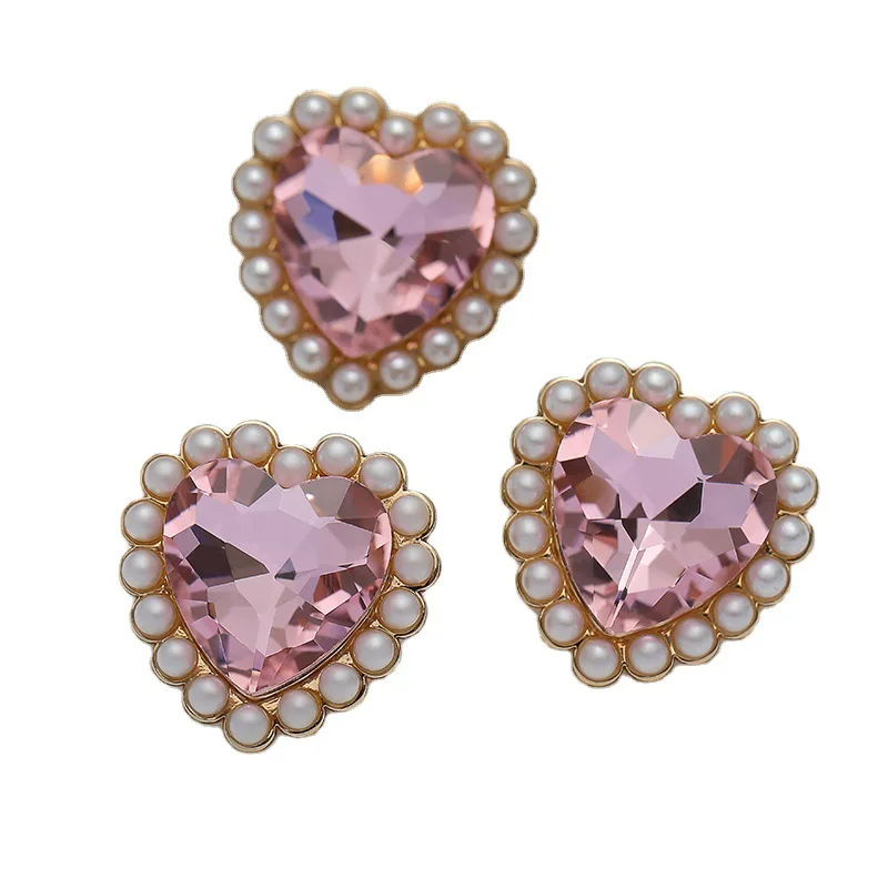 20MM Elegant Pink Glass Heart Buttons Of Clothing Luxury Pearl Fashion Decor Shank Buttons For Women Coat Sweater Sewing Design