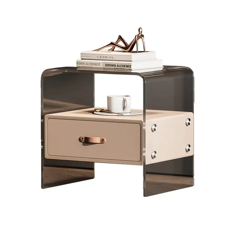 Acrylic bedside table Solid wood storage Modern simple multi-functional cream style High value corner creative small side