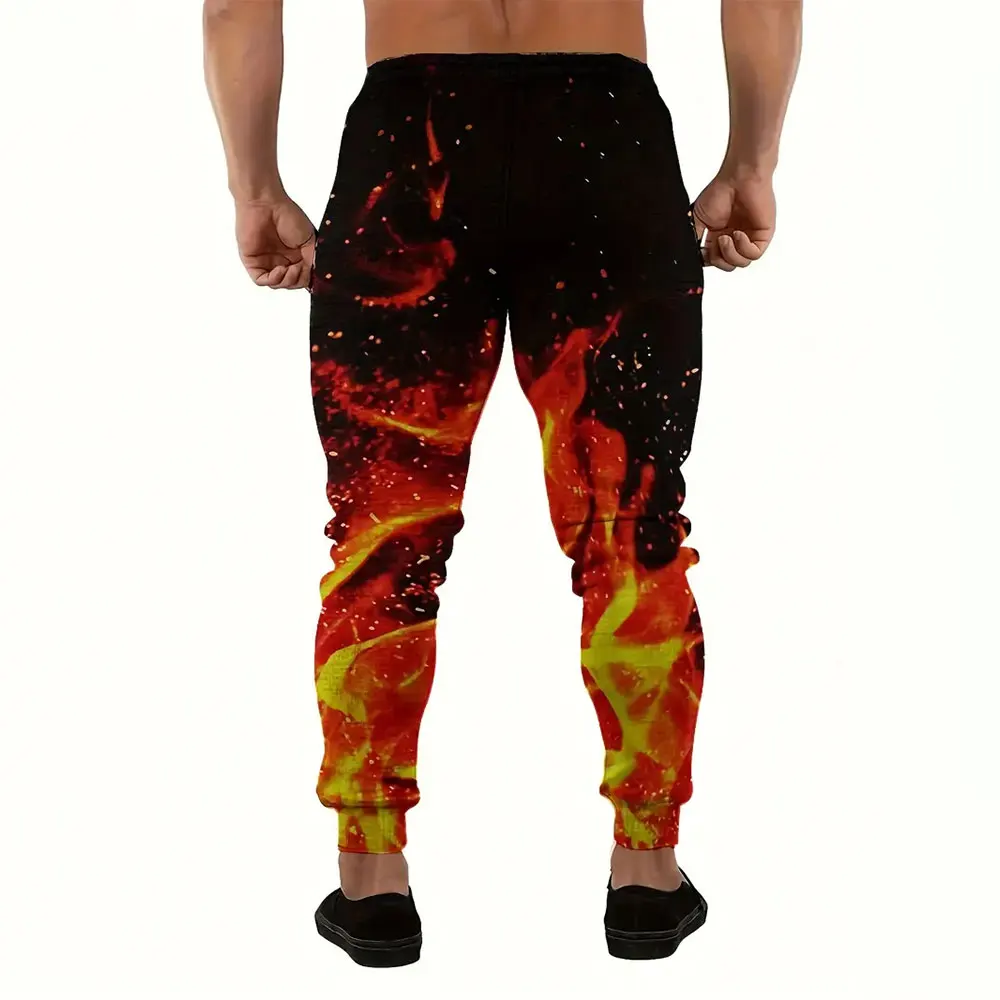 Hiver nouveau épais chaud pantalon 2026 nouvelle mode 3D flamme impression pantalons de survêtement hommes grande taille ample décontracté poche cordon pantalons de survêtement