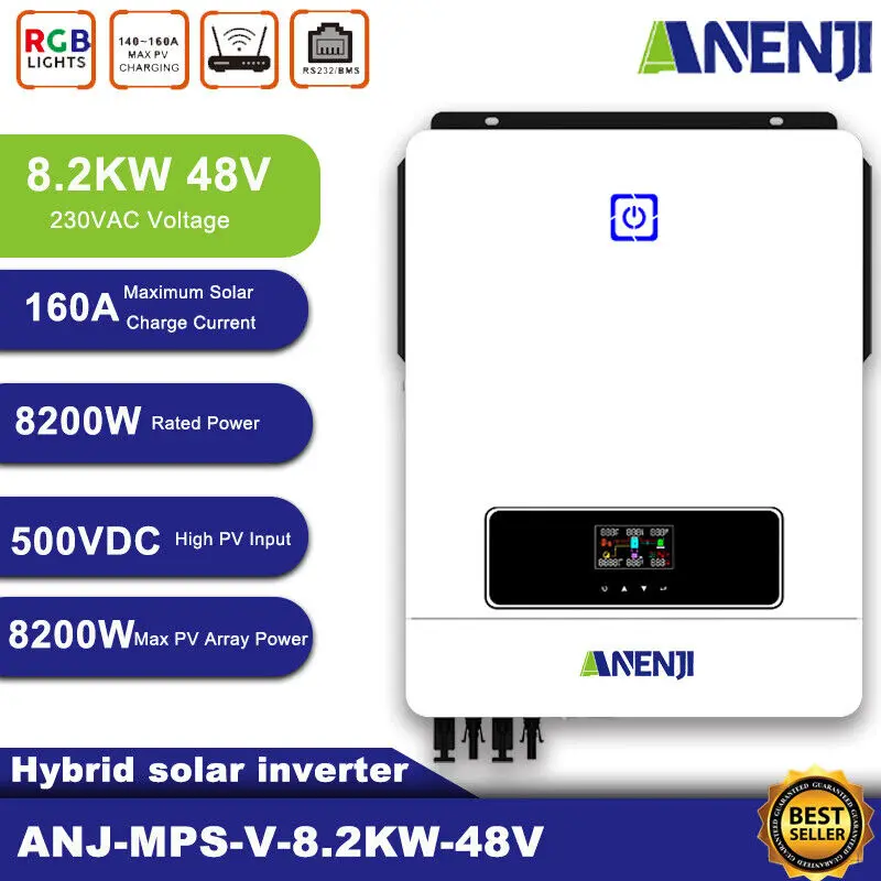 8.2KW Hybrid Solar Inverter 48V 230V Off Grid Tie Inversor Pure Sine Wave Built-in 160A MPPT Charge Controller Dual PV Input