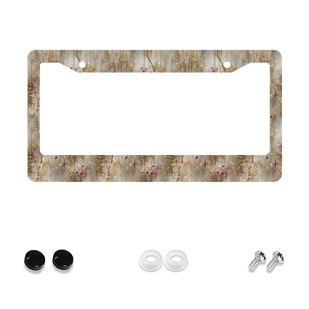 

1pc Vintage Floral Pattern 2-Hole License Plate Frame, Silver Color Aluminum Material, 6x12 Inches with Screw Kit, Unique Car D