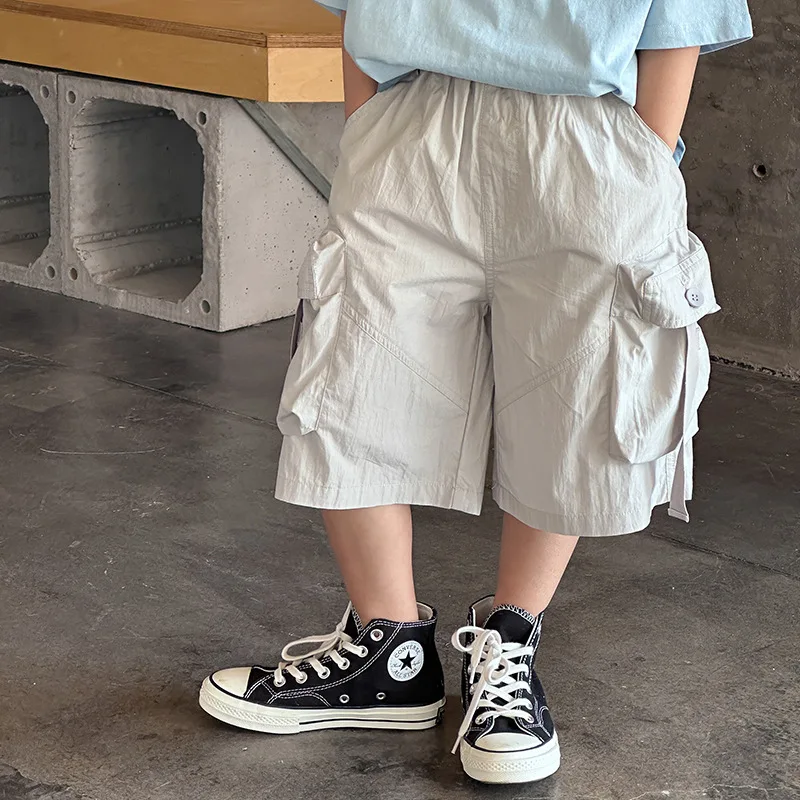 جديد وصول الاطفال الصبي الوردي البضائع السراويل مع جيوب 2025 الصيف الأطفال القطن سراويل قصيرة سن 5 6 7 8 9 10 11 12 13 14 سنة #4