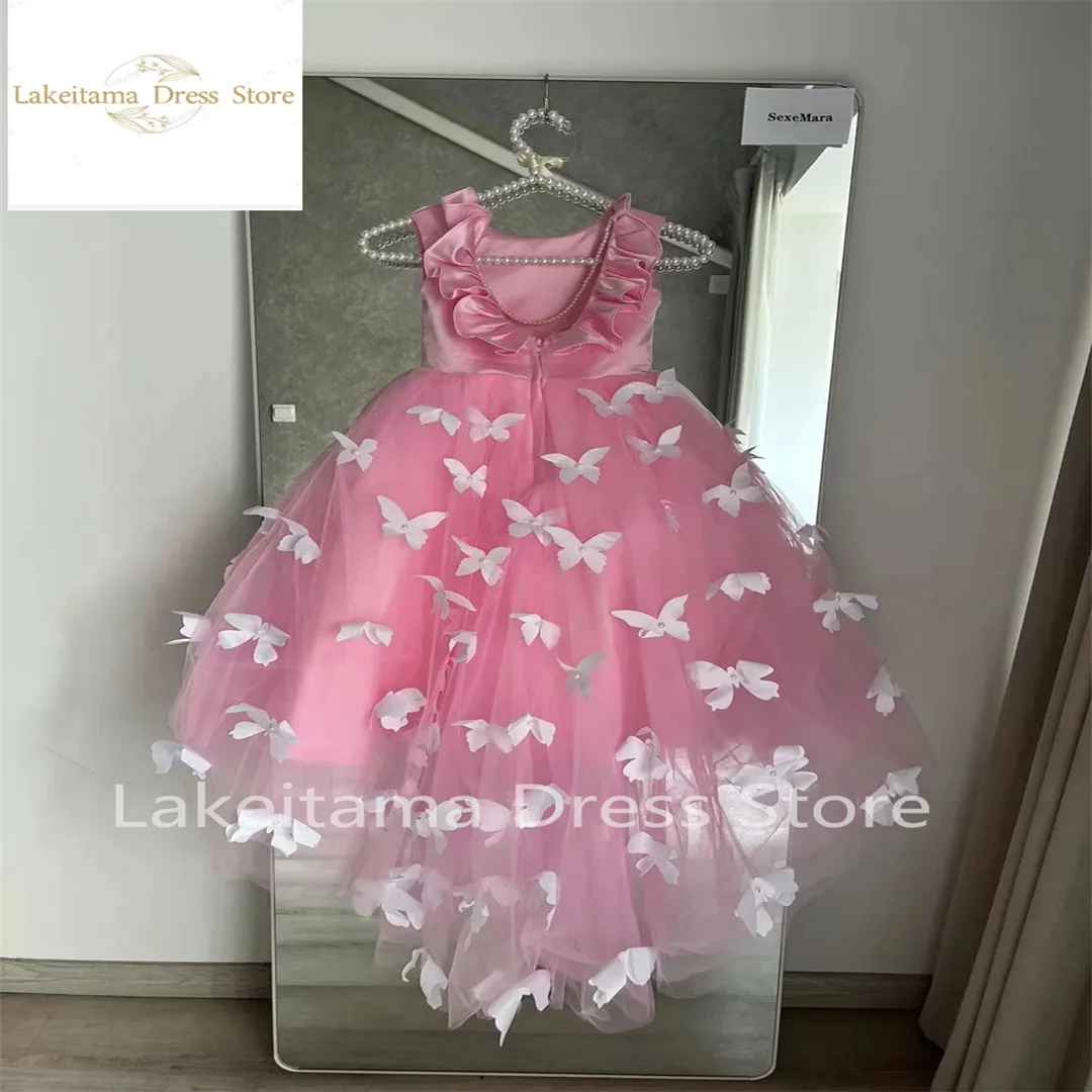 Flower Girl Dress Lovely Baby Girls Birthday Party Dresses Pink Dresses 3D Butterfly Girls Celebration Pageant Dresses