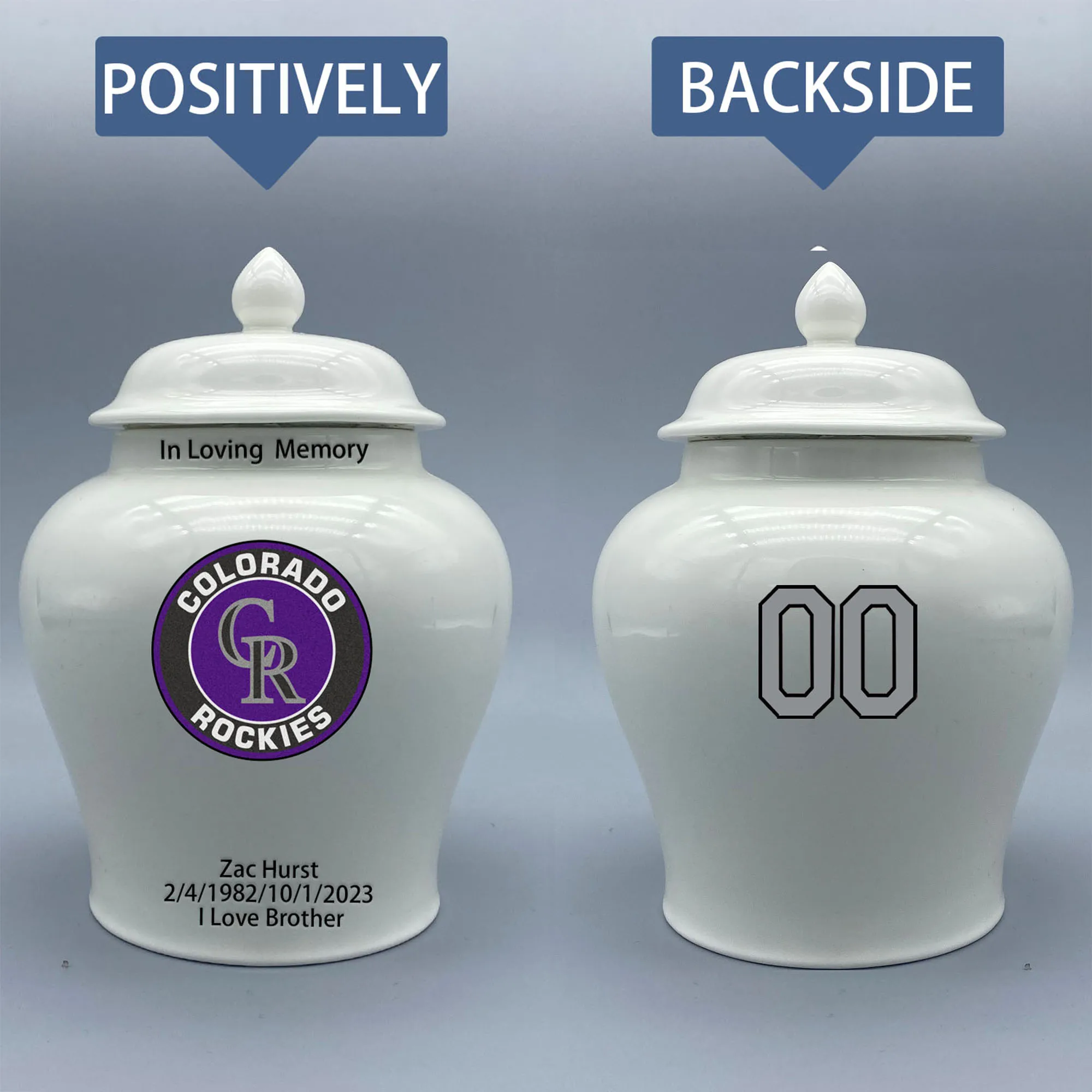 

Medium Urn for Colorado Rockies-themed Logo Urn.Please send me the customize information-name/date and number on the urn