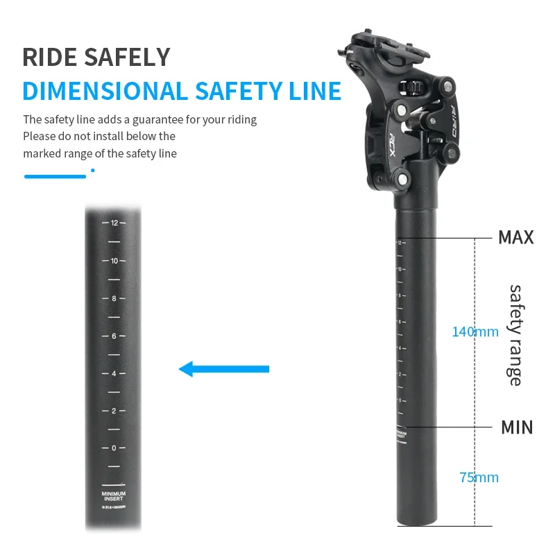 RIRO RCX SP-S4 Bicycle Shock Absorber 50MM Travel Seatpost 350mm*27.2mm/28.6/30.0/30.4/30.9/31.6/33.9mm Mountain Bike Seat Tube