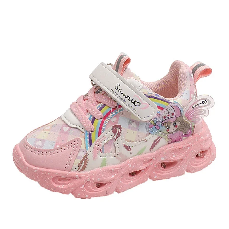 2024 Spring and Fall New Leather Cartoon Flash Princess Shoes with Lights Girls Luminous Casual Sneakers