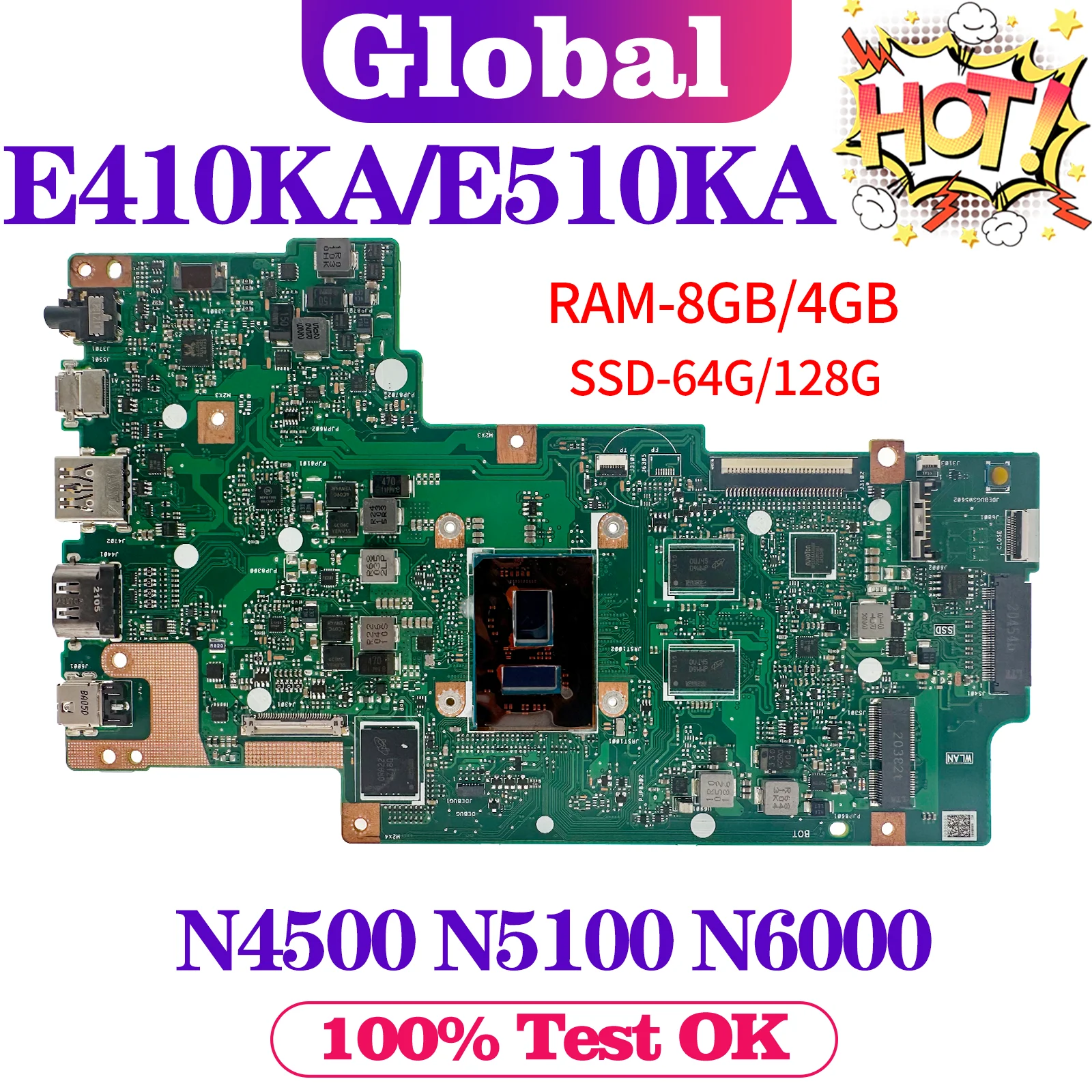 KEFU E410K Mainboard For ASUS Vivobook Go 14 E410KA E510KA E510K L410KA L510KA Laptop Motherboard N4500 N5100 N6000 4GB/8GB-RAM