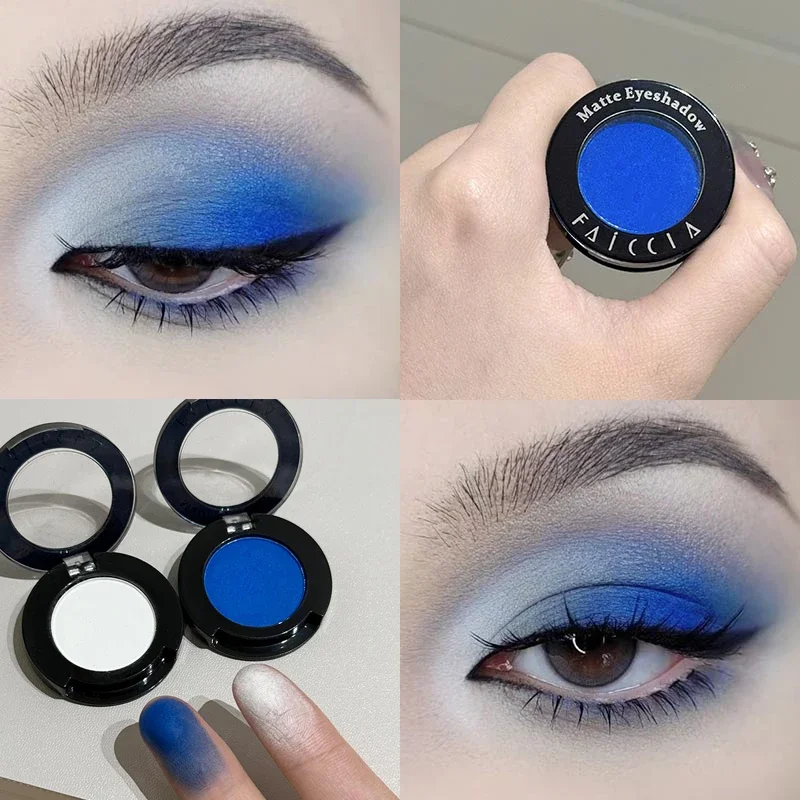 Paleta de sombra de ojos azul ahumado individual Klein, pigmentos rojos góticos, maquillaje de ojos ahumado, delineador de ojos de gusano de seda tumbado blanco