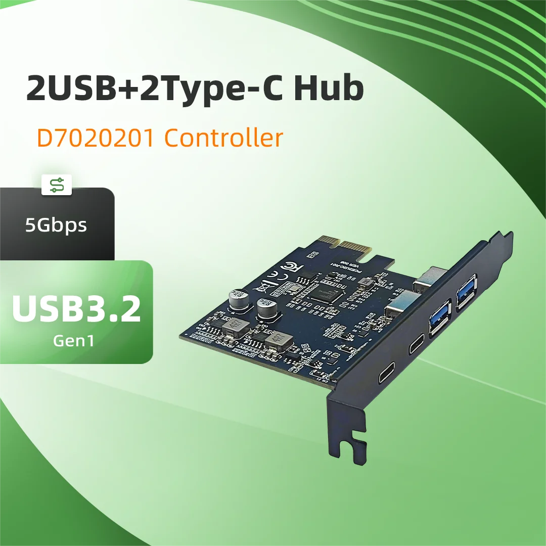 USB 3.2 Gen1 HUB 5Gbps High Speed 2 USB A+2 Type C Port Splitter Adapter Reversible Type-C Docking Station with D7020201 Chip