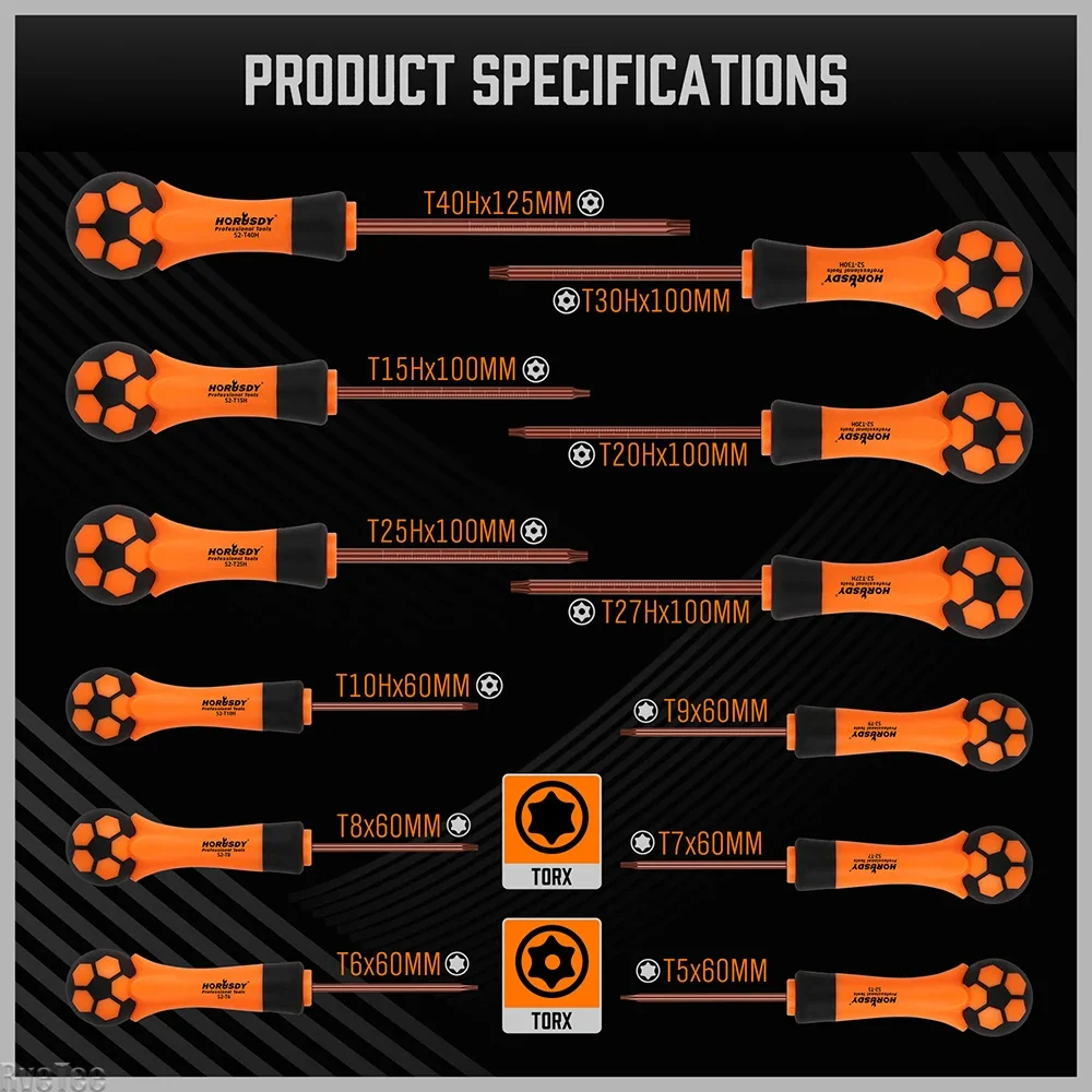 12pcs Football Handle Screwdriver T-shaped with Hole S2 Material PP+TPR Multi-function Flower Screwdriver Set Professional Tools