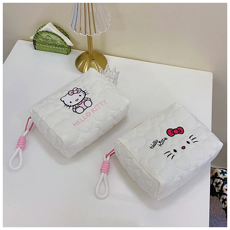 

2025 New Sanrio Handheld Makeup Bag Kawaii Hello Kitty Portable Large Capacity Makeup Storage Bag for Girls Gift