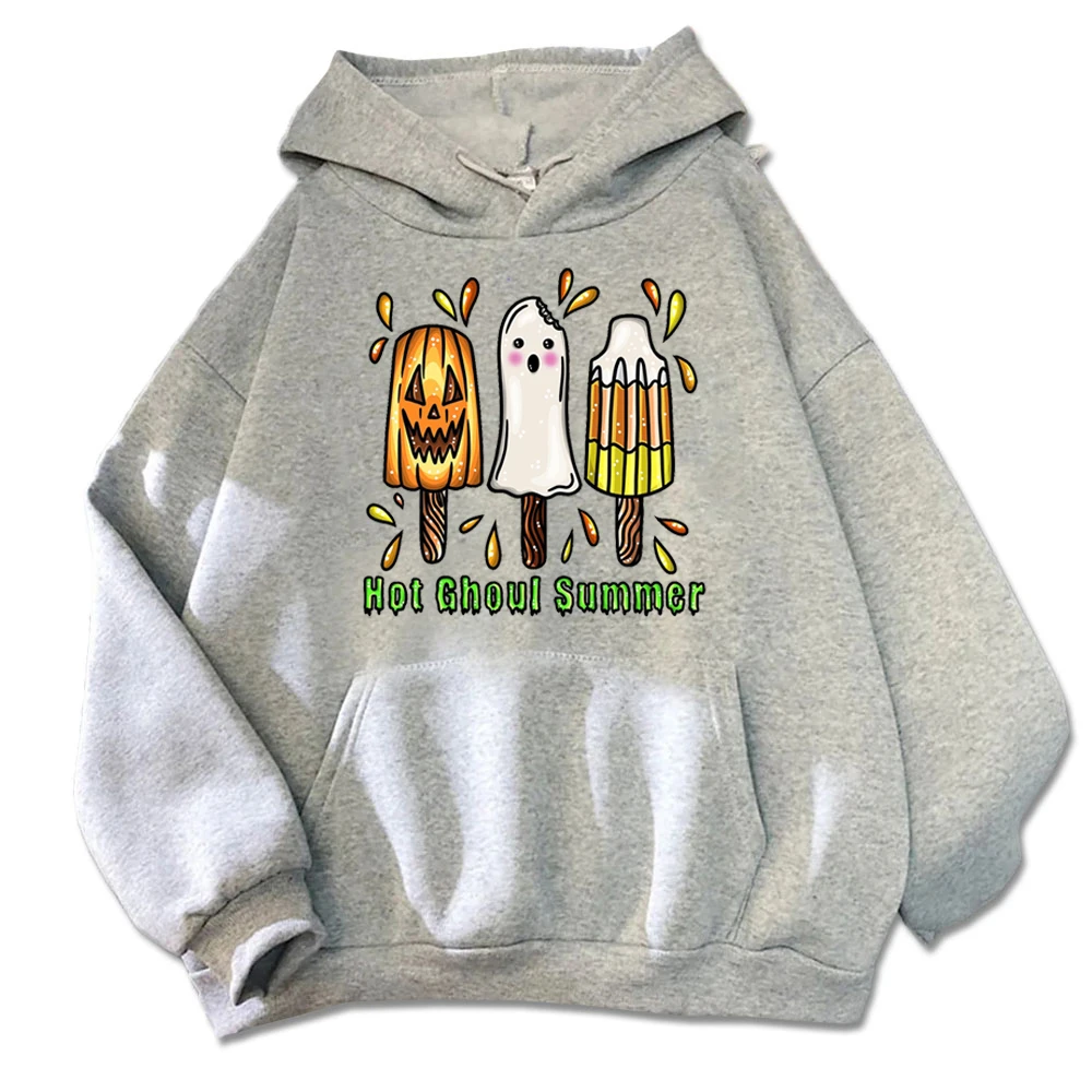 Spooky Sweet Halloween Hoodie - Ice Cream Ghost Trio Hoodies Unisex Autumn Streetwear Tops Women Mens Sweatshirt