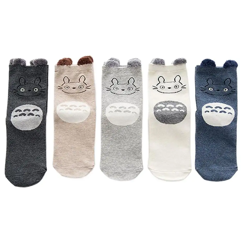 5 пар женских носков с героями мультфильмов и животных, хлопковые коричневые носки до щиколотки, короткие повседневные носки с ушками, милые носки