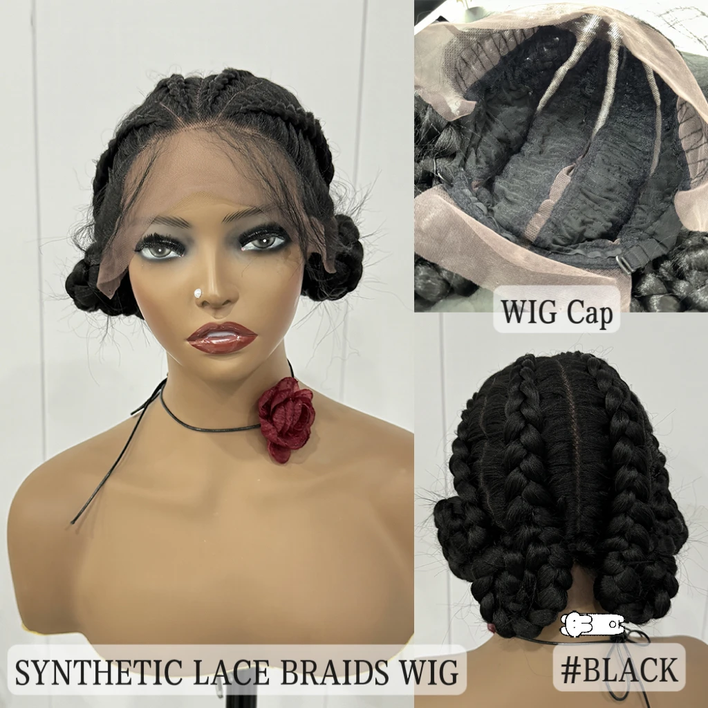 Braids Wig Synthetic Lace Wigs For Women Bun Hair Braids Wigs Pre Plucked With Baby Hair Natural Hairline African braid hair