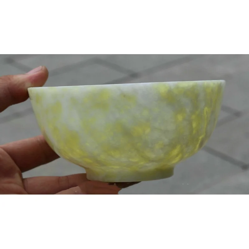 

12Cm Art Chinese Natural 100% Lantian Jade Hand-Carved Jade Tea Bowl Statue