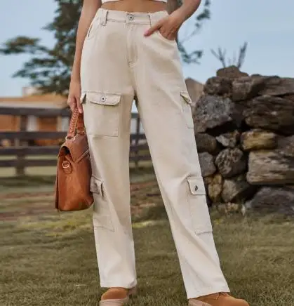 2025 Elegante Unterseite, neu gewaschenes, halbelastisches Design, personalisierte Denim-Arbeitskleidung, Freizeithose, Damenbekleidung