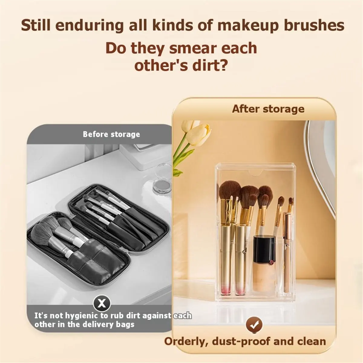 618 Mega Sale Flip-Top Clear Makeup Brush Holder Cosmetic Storage Box Dust-Proof Desktop Organizer for Brushes and Accessories