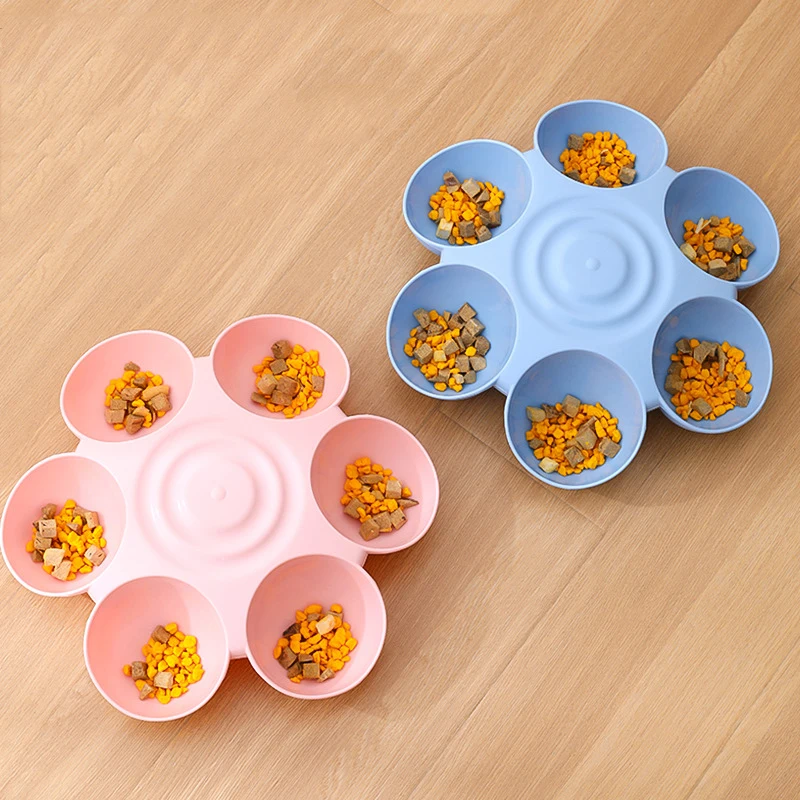 Six-in-one Dog Bowl Puppy Slow feeder Dog Bowl Cat Water Bottle flower-shaped cat Water feeding bowl Healthy Eating plate Pet ac