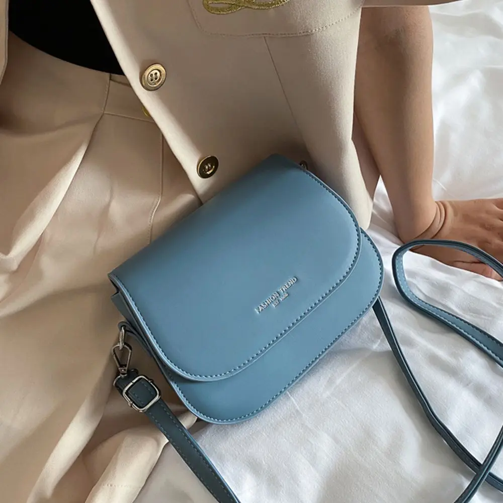 Trendy Saddle Shoulder Bag Women PU Leather Crossbody Bag Simple Solid Color Flap Messenger Bag Fashion Handbags Pouch