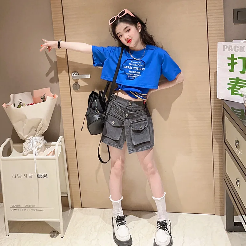 Girls Short Sleeve 2024 New Summer Kid Short Simple Korean Style Minimalist Short Sleeved Fashion Clothes Children Top