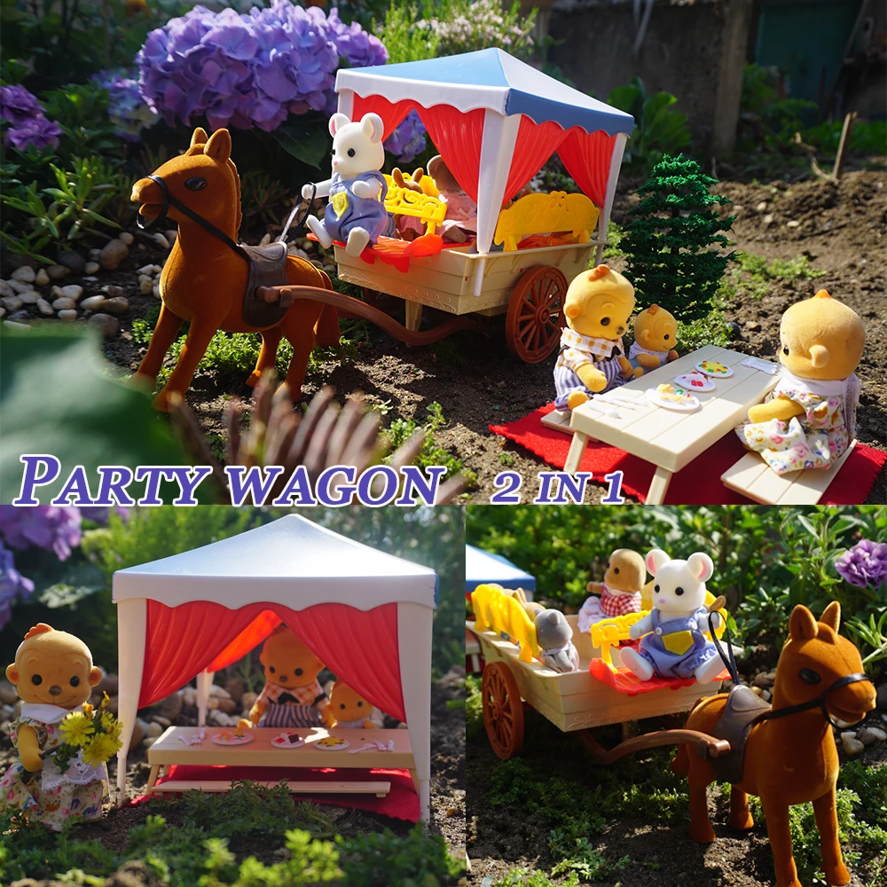 1:12 Foresr Animal Family Carriage Dollhouse Furniture Matching Dolls A Family Of Three Miniature Accessories Toys For Children