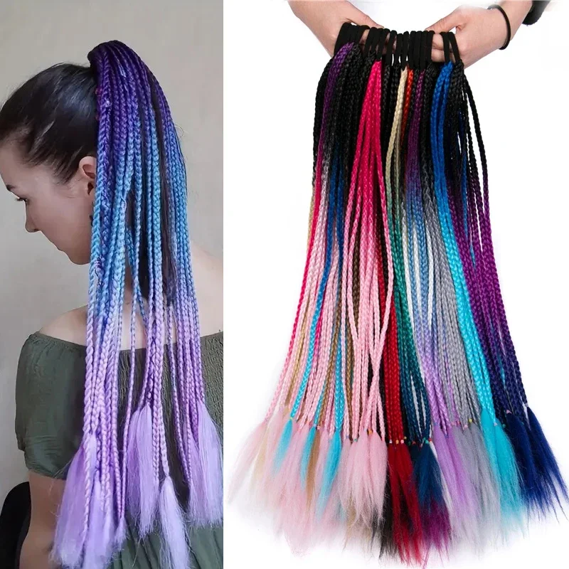 

WIGSIN 24Inch Synthetic Long Ombre Rainbow Box Braid Ponytail Hair Extension for Women Rubber Band Hairstyle for Women