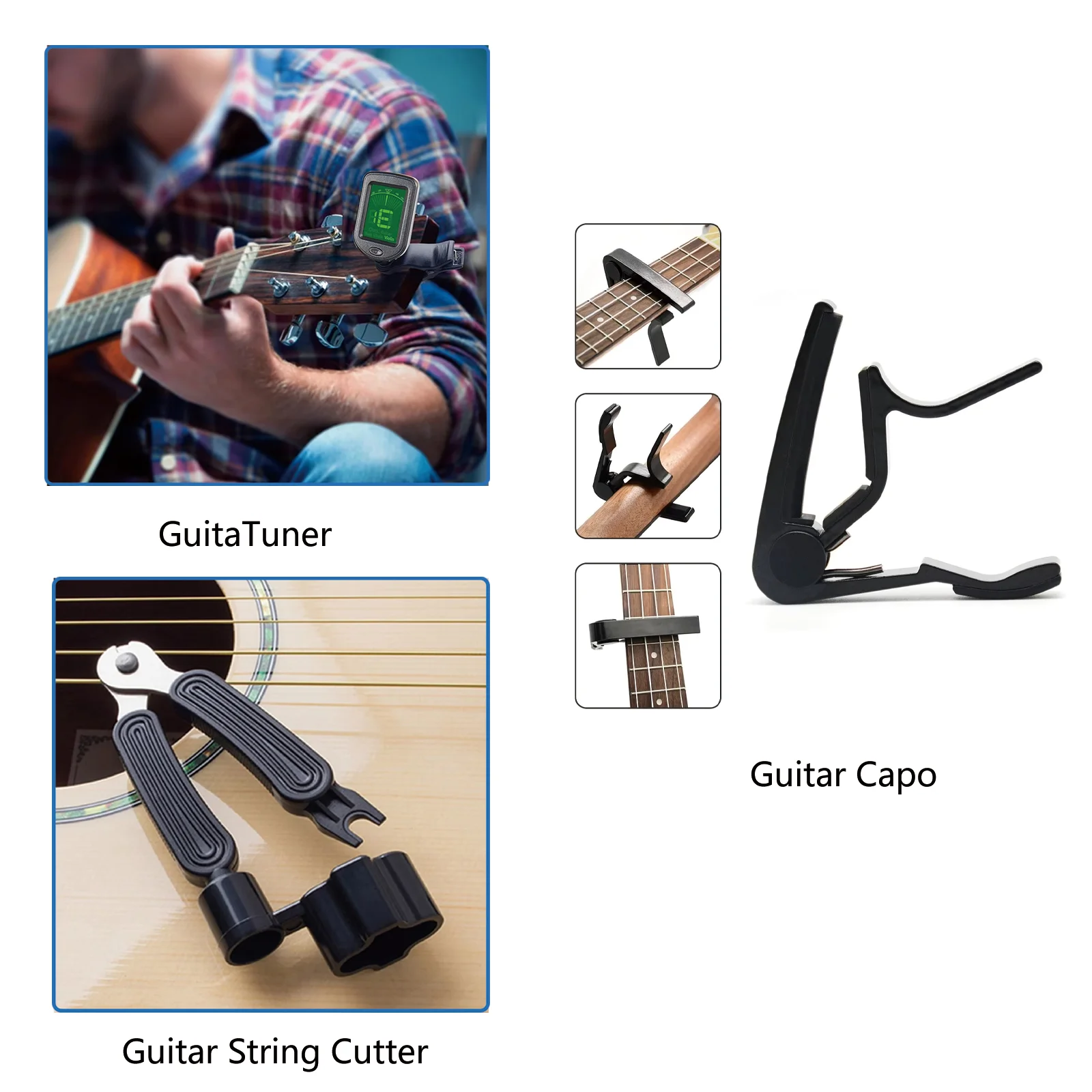 58-in-1 ギターアクセサリーセット：チューナー、カポ、弦カッター、様々な弦、カラフルなピック、その他のギタープレーヤーに必須のアイテム