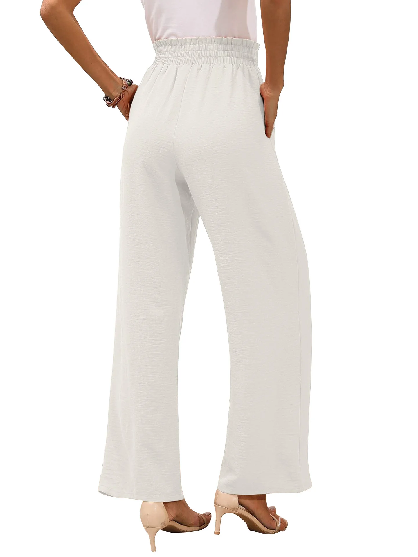 2025 New Women's Wide Leg Casual Pants with Pocket, Lightweight High Waist, Adjustable Lace Knot, Loose Pants
