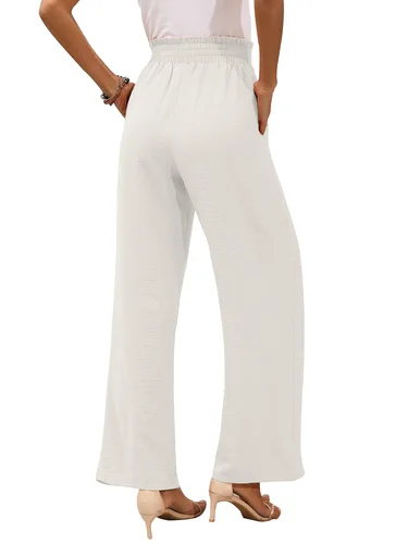 Imagen 2 del producto 2025 nuevos pantalones casuales de pierna ancha para mujer con bolsillo, cintura alta ligera, nudo de encaje ajustable, pantalones sueltos