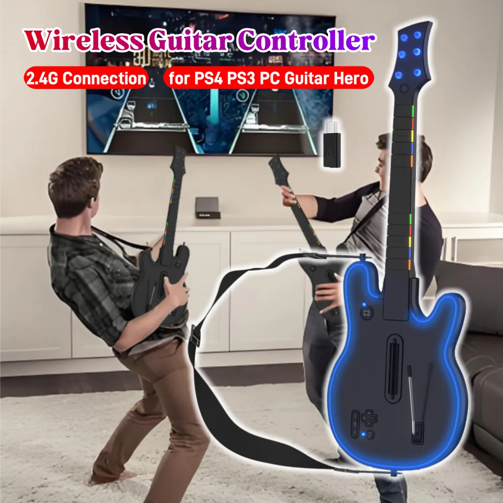 

2.4G Wireless Guitar Controller for PS4 PC PS3 Compatible With Clone Hero Rock Band Games Remote Joystick Console Gaming Guitar