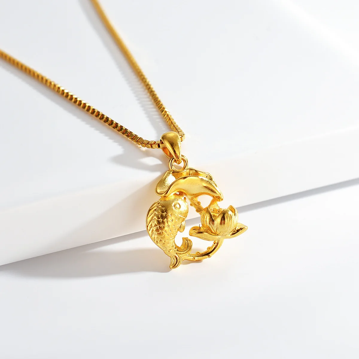Elegant 18K Gold Sand Koi Lotus Pendant, Non-Fading Necklace for Men & Women, Stylish Gift for Any Special Occasion