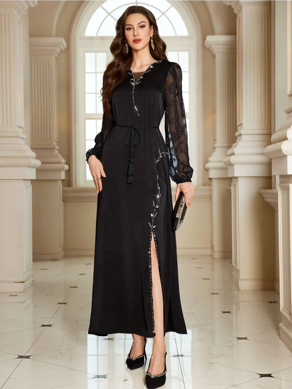 Eid Dubai Women Dress Abaya Lace Diamond Muslim Jalabiya Ramadan Vestidos Largos Islam Party Dresses Arab Long Robe Morocco