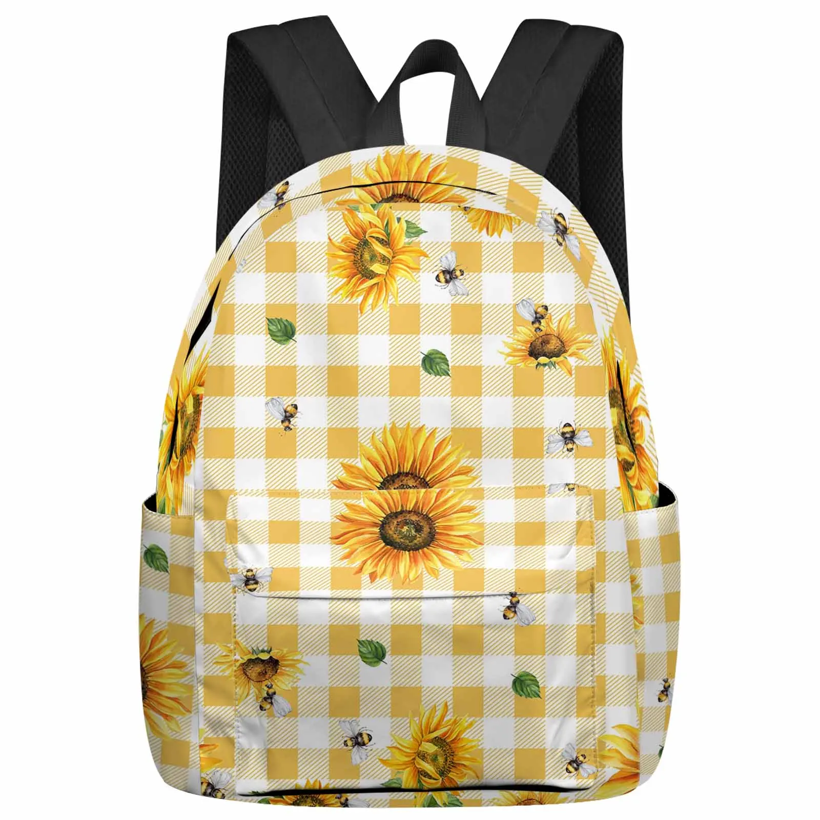 

Rustic Sunflower Flower Yellow Plaid Backpacks Teenagers Student School Bags Laptop Backpack Men Women Female Travel Mochila