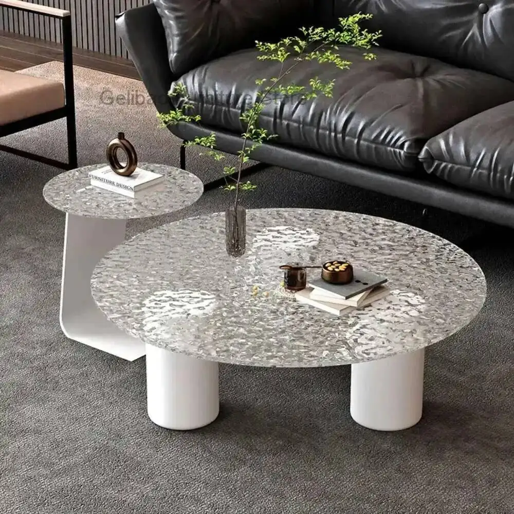 

White Transparent Glass Hall Coffee Tables Luxury Center Creative Side Table Small Apartment Large Table Basse Home Decoration