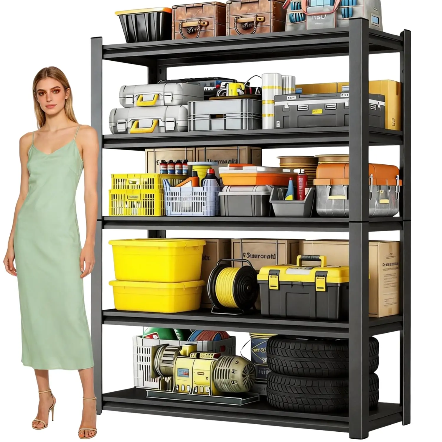 

5-ярусный металлический стеллаж для гаража повышенной прочности, 78 дюймов в высоту, регулируемый, для хранения, универсальная полка, индивидуальное решение для организации пространства