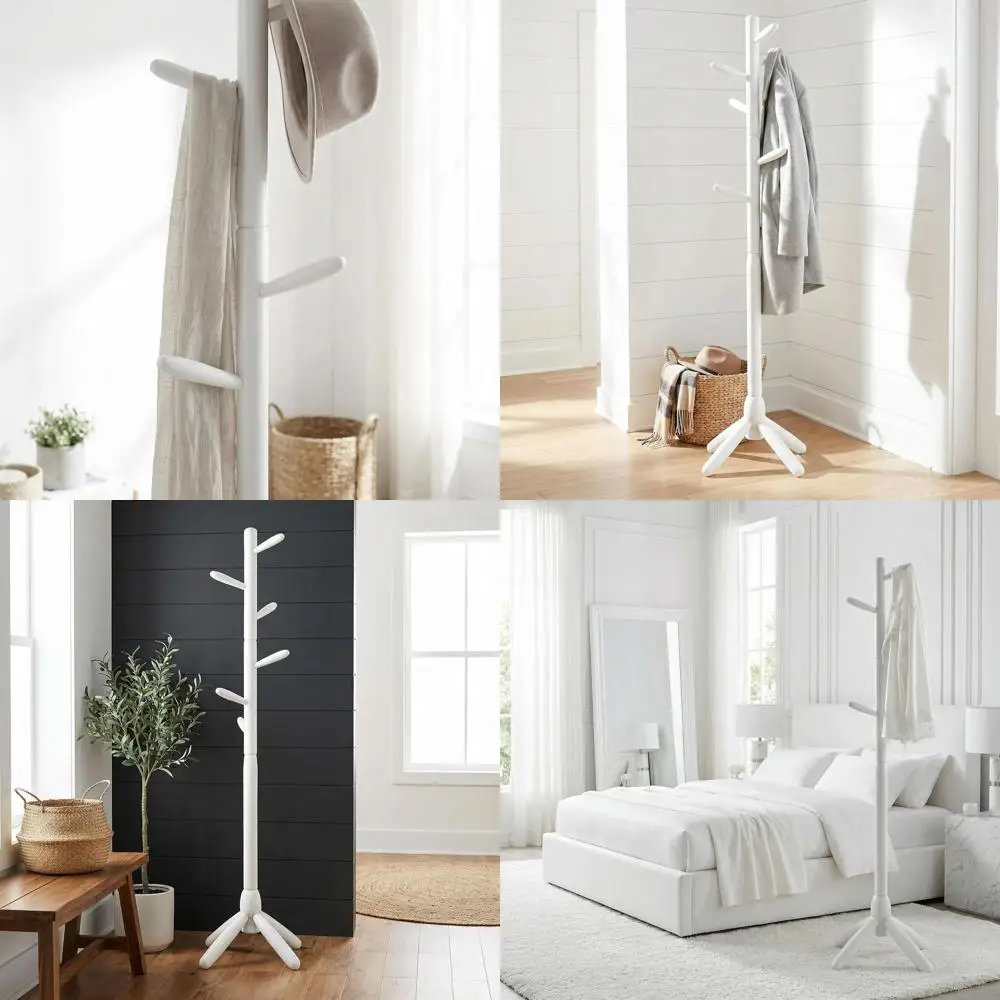 

White Wooden Standing Coat Rack by Chandler