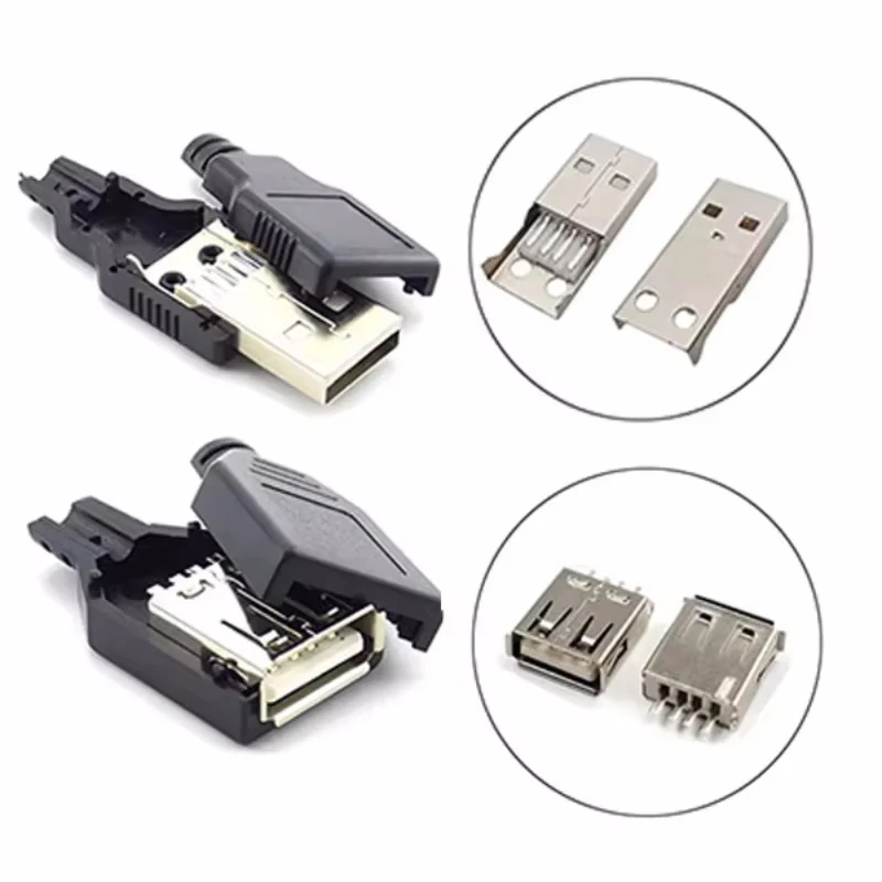 10pcs Type A USB Interface (Male/Female), Equipped with a Black Plastic Cover, Used for Computer Peripherals and Port Adapters