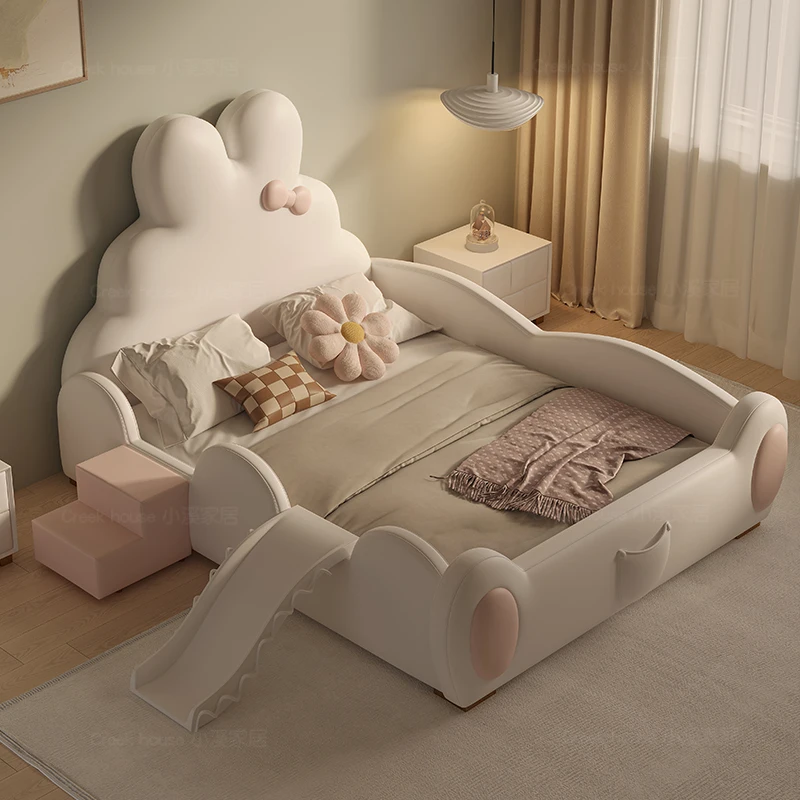 Cama de masaje doble para niñas, diseño Simple de lujo de princesa, cama de almacenamiento completa para dormir, sofá, marco de suelo, Muebles seguros, Muebles de moda