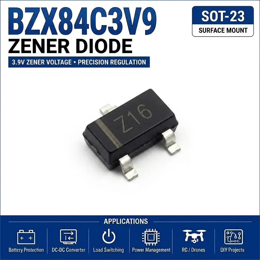 (100 pcs) BZX84C3V9 SOT-23 (Marking Z16) 84C3V9 Zener Diode 3.9V 300mW