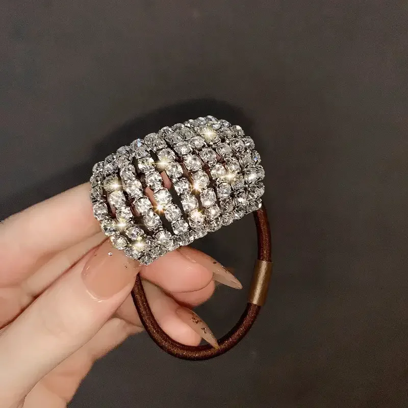 Sparkling rhinestone decoration hair ring elastic headband ponytail holder retro fashion hair clip for women and daily use